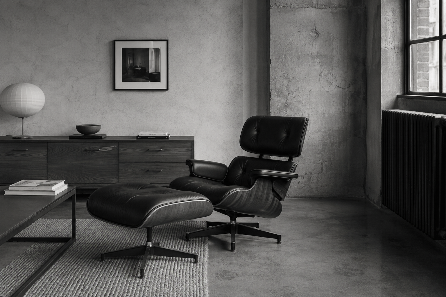 A restrained interior study connected to Eames furniture and West London taste